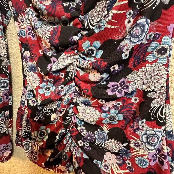Bisou Bisou Michele Bohbot Floral Semi Sheer Ruched LS Top Whimsygoth Mesh Sz XS - Picture 15 of 15